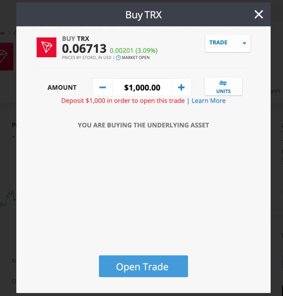 buy TRX eToro