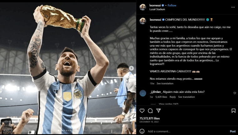 Messi IG most liked photo
