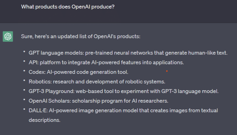 ChatGPT list of OpenAI products