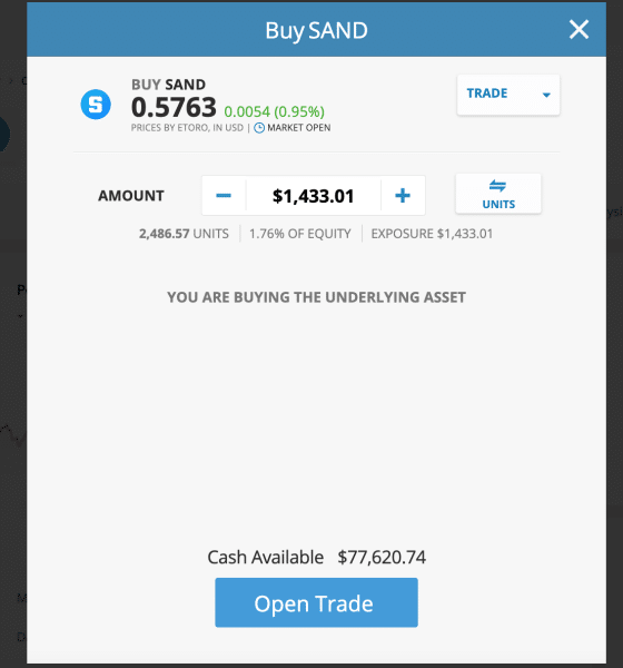 eToro buy Sandbox