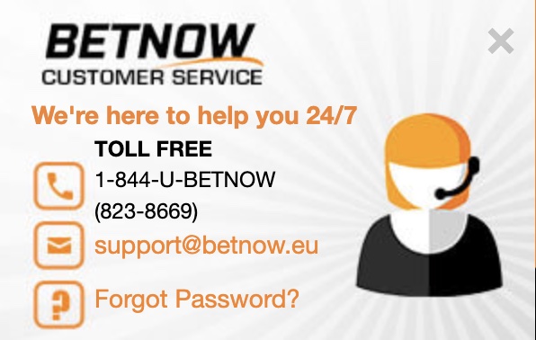 A screenshot of the pop-up image that appears when you click contact on the BetNow homepage