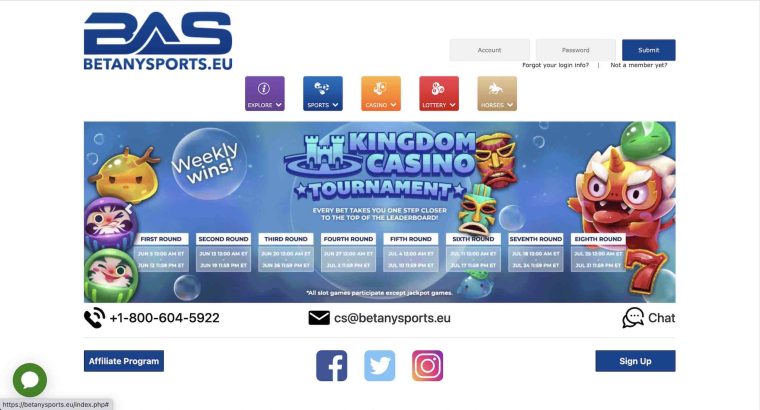 Screenshot of the Betanysports homepage with a casino related offer displayed on the advertisement banner