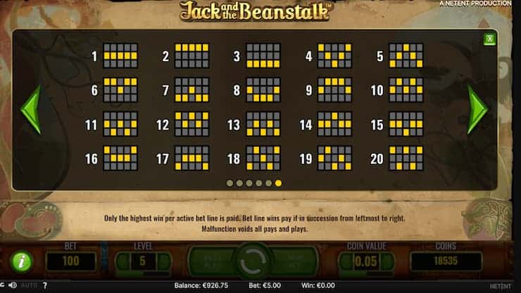 Jack and the Beanstalk slot paylines