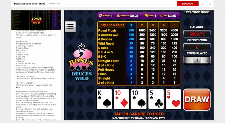 How to Play Deuces Wilds Video Poker
