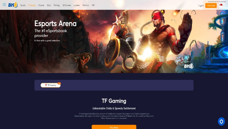 The homepage of the BK8 eSports betting section