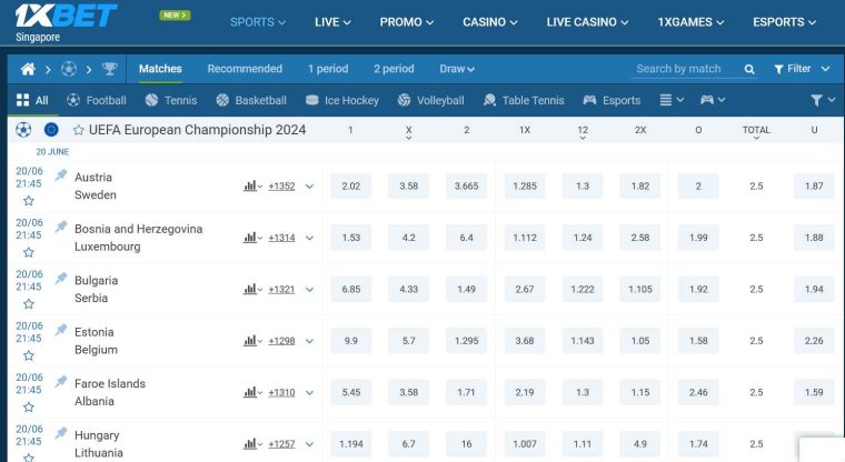 1xBet Sports Betting Options