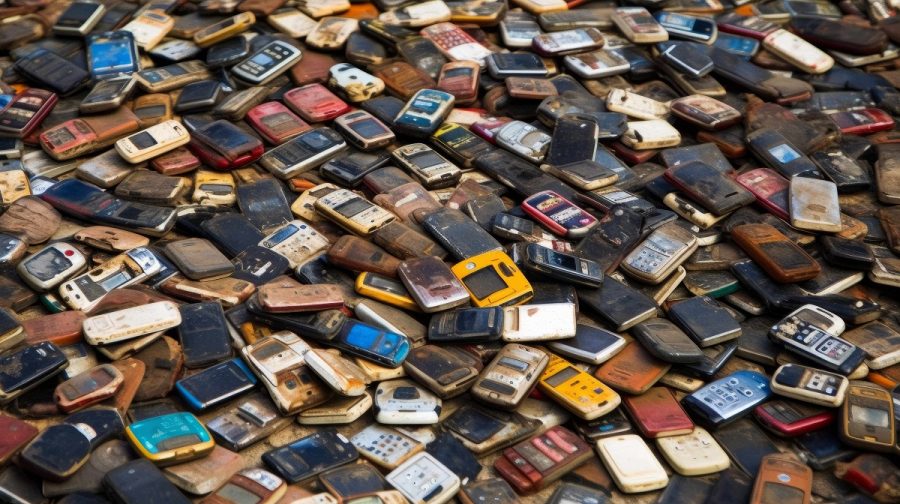 Urban mining: mobile phones in a dump. AI-generated
