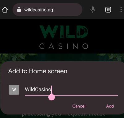 Wild Casino Home Screen