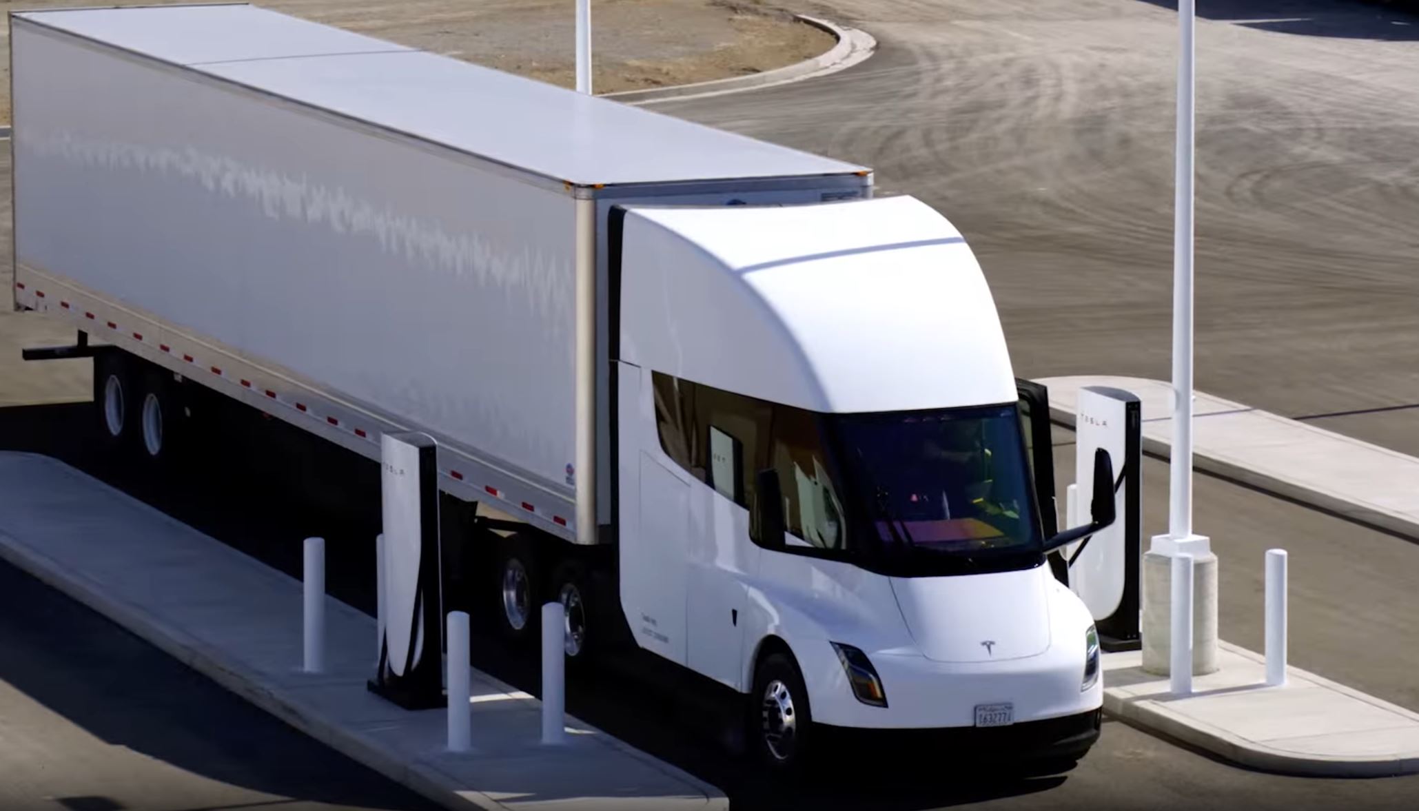 tesla semi truck at charger station