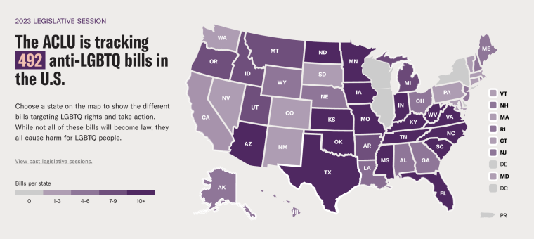 Support LGBTQ: Map by ACLU tracking the anti-LGBTQ bills in the US across states