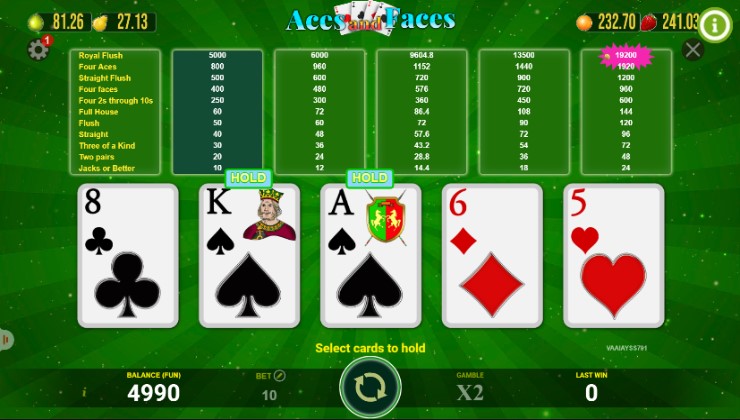 Aces and Faces video poker strategies
