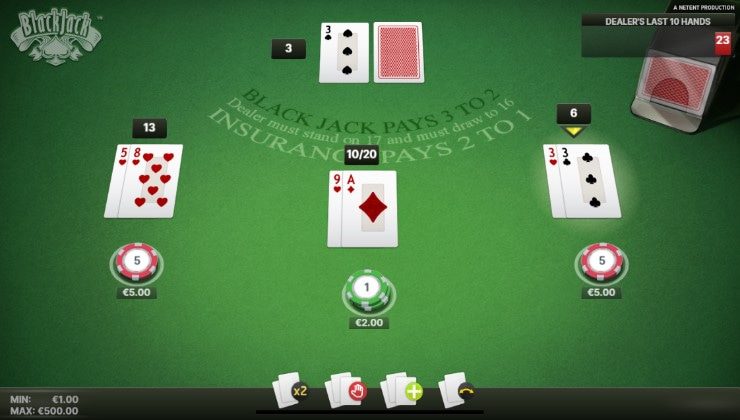 Number cards on the table in a game of blackjack
