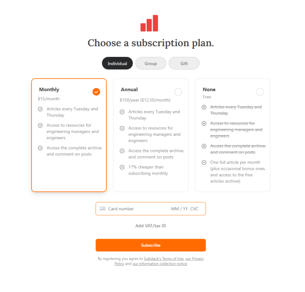 substack subscription plan page