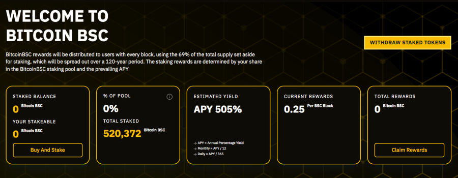 Bitcoin BSC 505% Staking APY