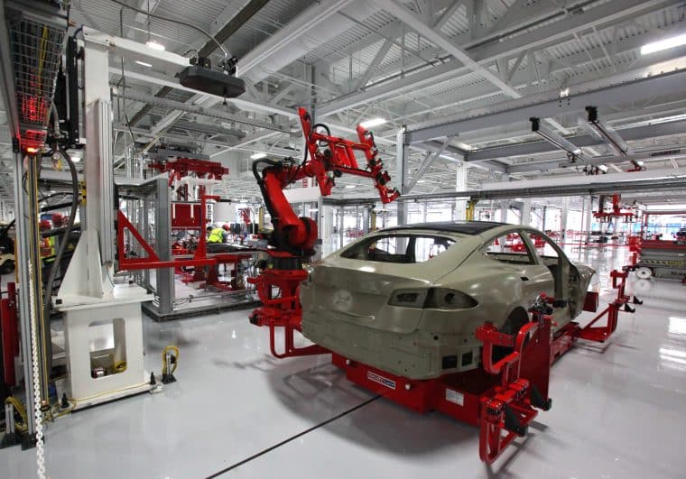 tesla factory car in production