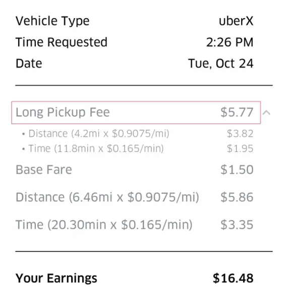 uber fee breakdown receipt 