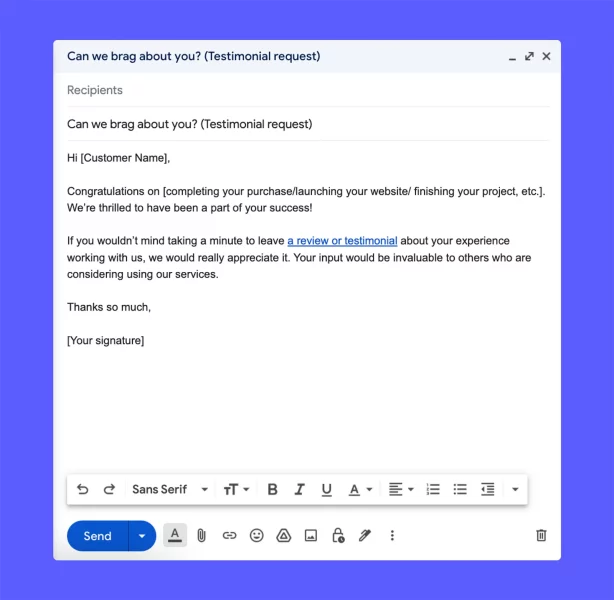email template asking for testimonials