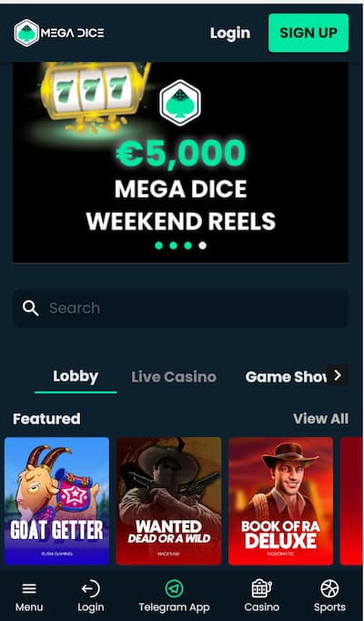 megadice app casino US lobby