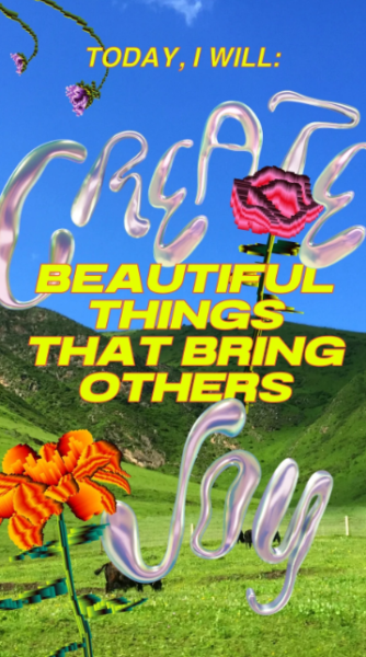Canva image saying "create beautiful things that bring others joy" featuring 3D elements 
