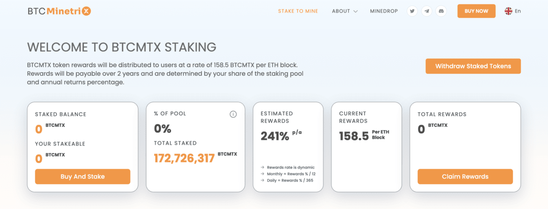 Bitcoin Minetrix staking overview