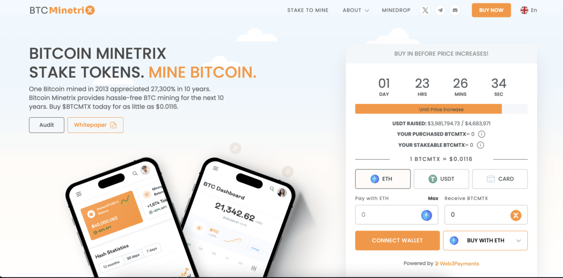 Bitcoin Minetrix Presale Homepage