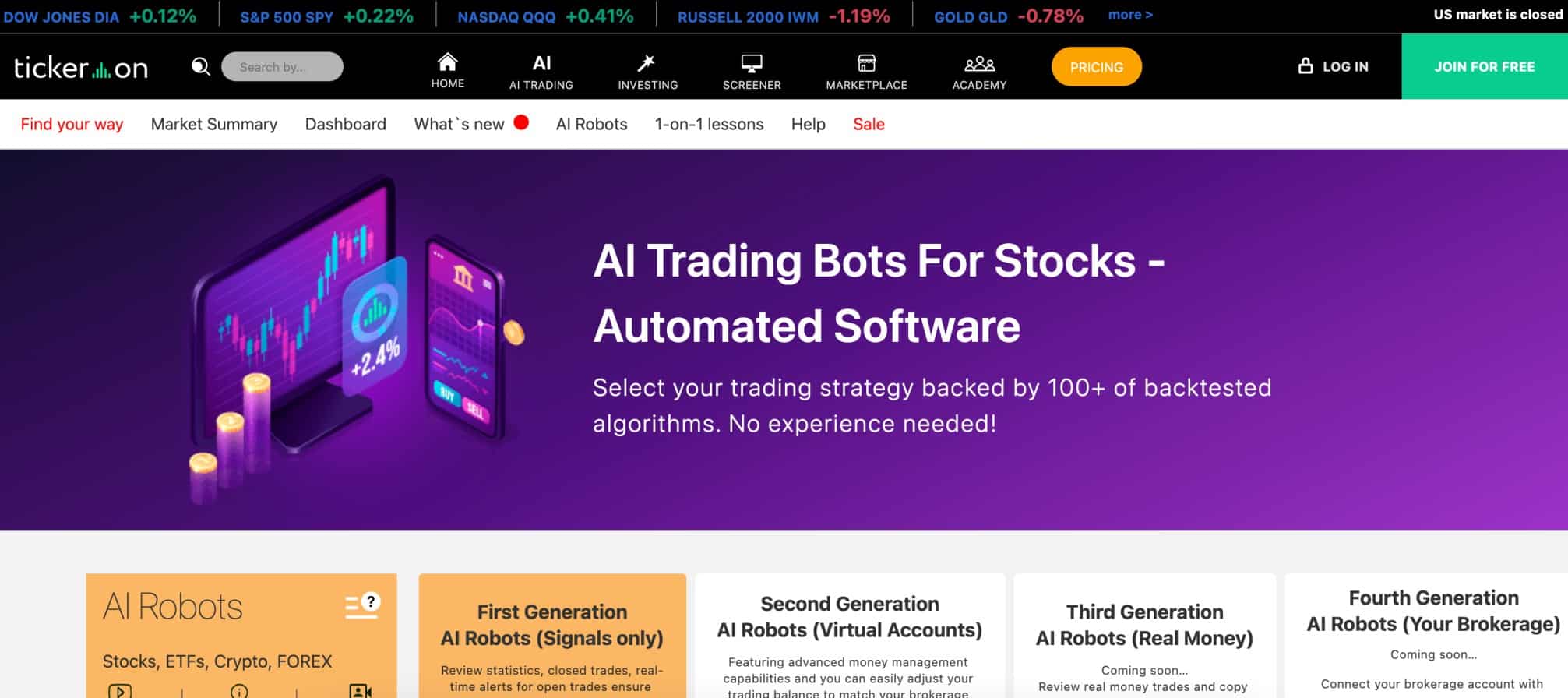 Tickeron AI stock robots
