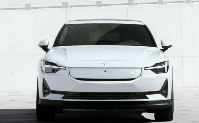 A Polestar white electric car against a white background.