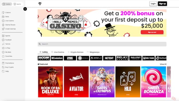 Wall Street Memes Casino Review - Up to 1 BTC Welcome Bonus