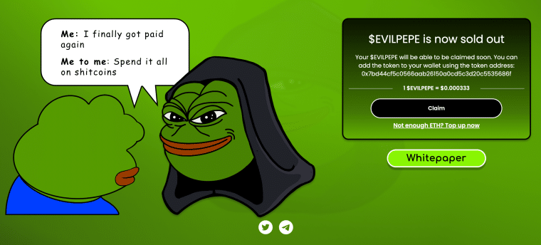 evil pepe coin homepage