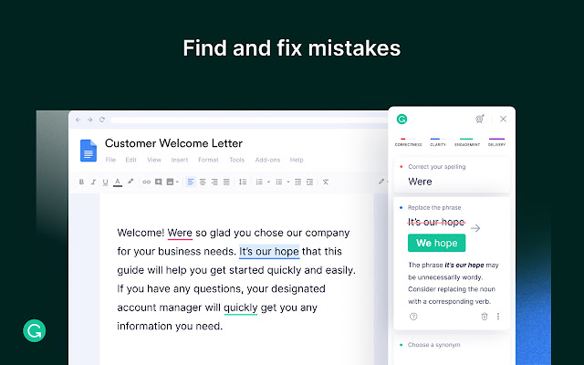 grammarly spell check on a word doc
