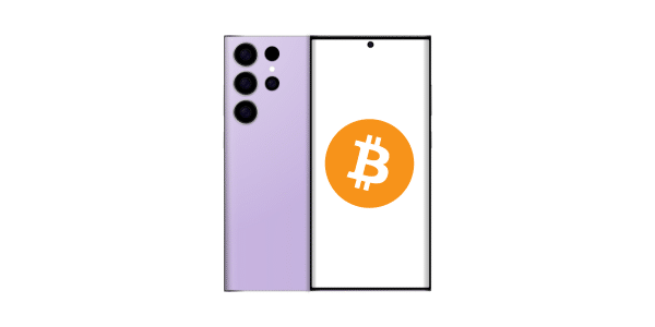 an android smartphone with bitcoin logo on it