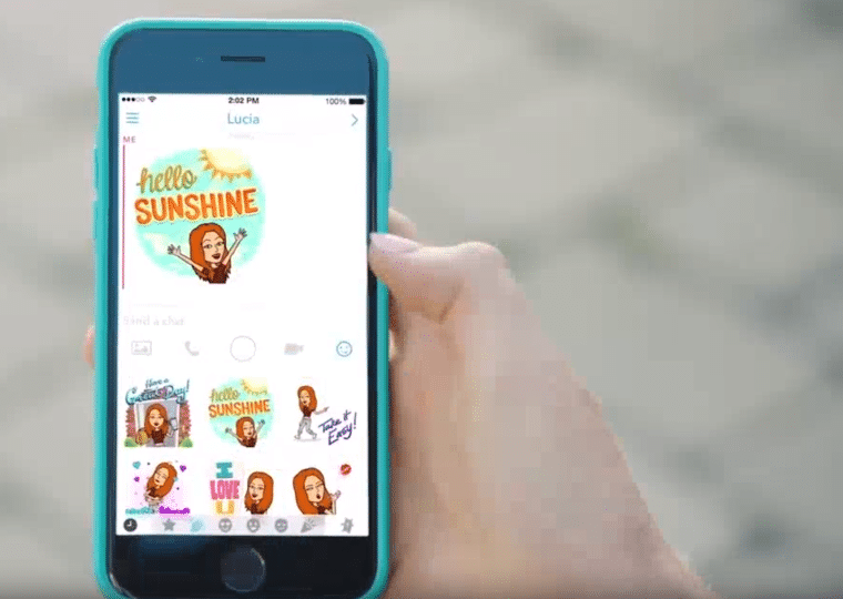 Snapchat's chat window where a user sent a Bitmoji saying "hello sunshine"