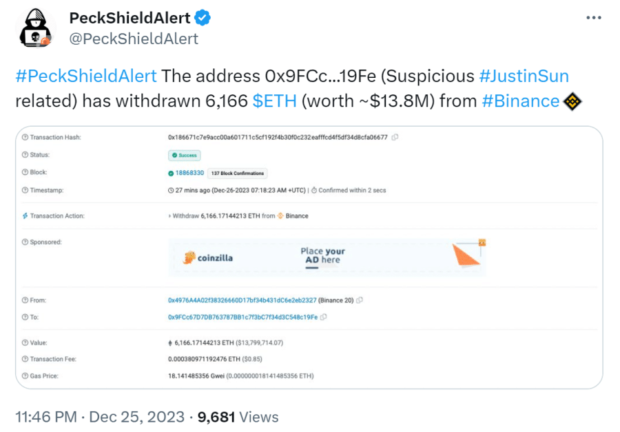 Justin Sun Withdrawal from Binance