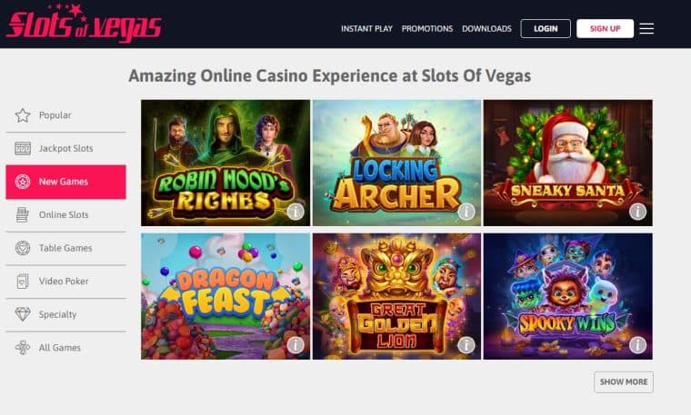 Slots of Vegas front page