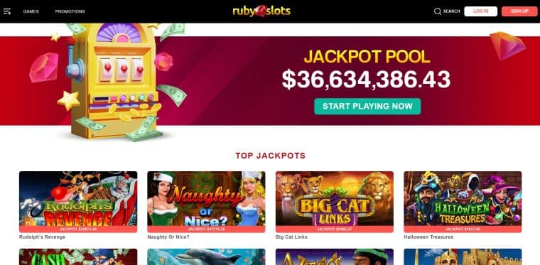 Ruby Slots front page