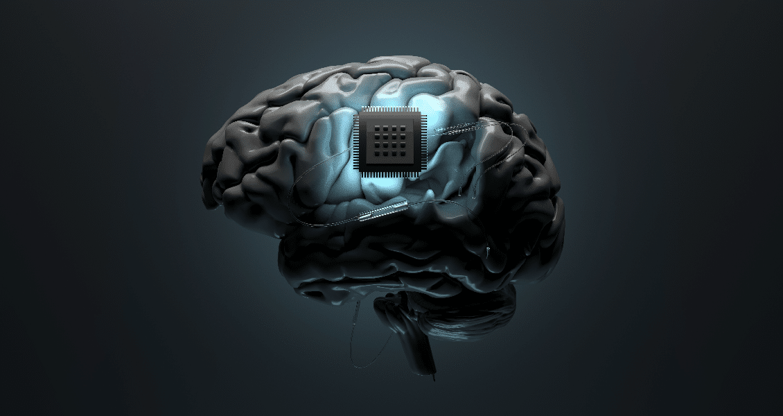 A microchip inserted in a brain.