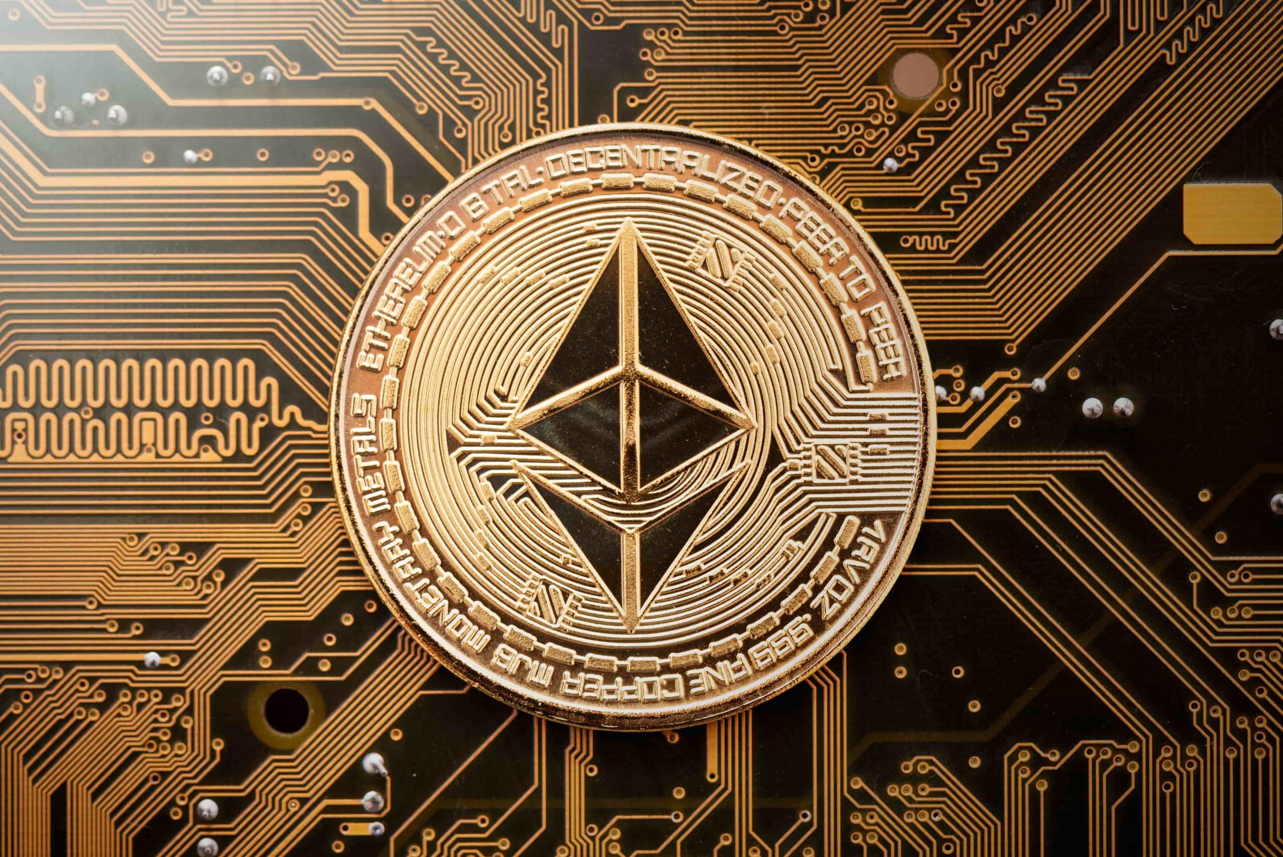ethereum coin on a circuit board thing