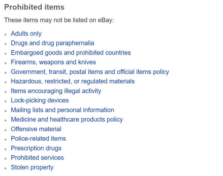 ebay list of banned items