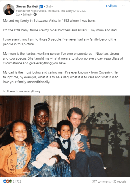 steven bartlett childhood linkedin