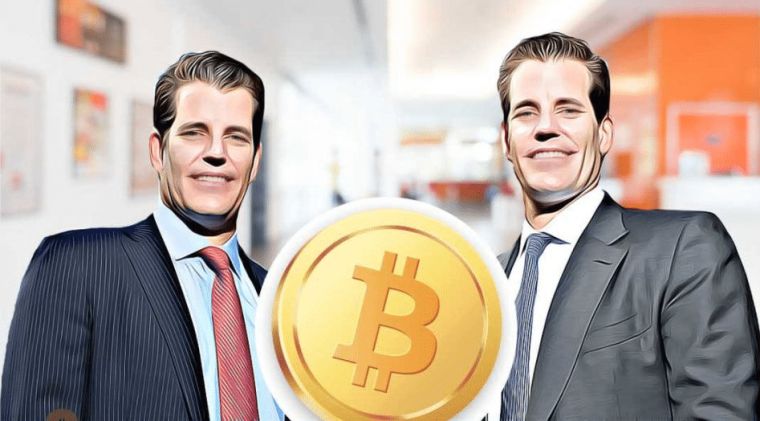 Winklevoss twins and Bitcoin symbol