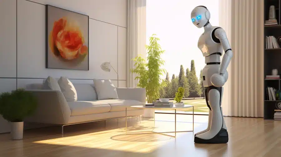 large white robot in a living room