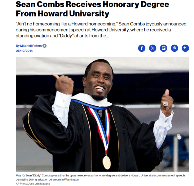 p diddy honorary degree