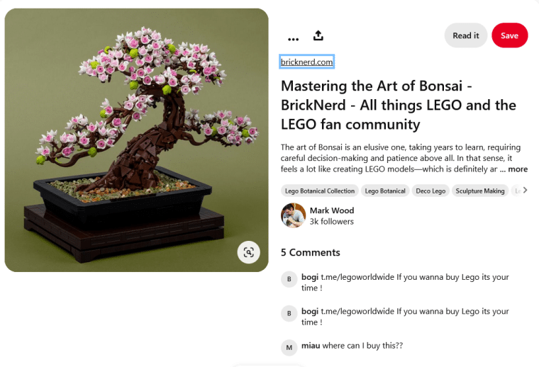 Lego Pinterest page