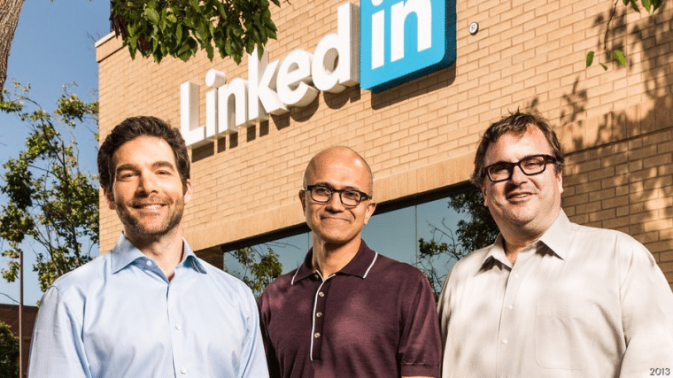 Reid Hoffman with Satya Nadella and coworker