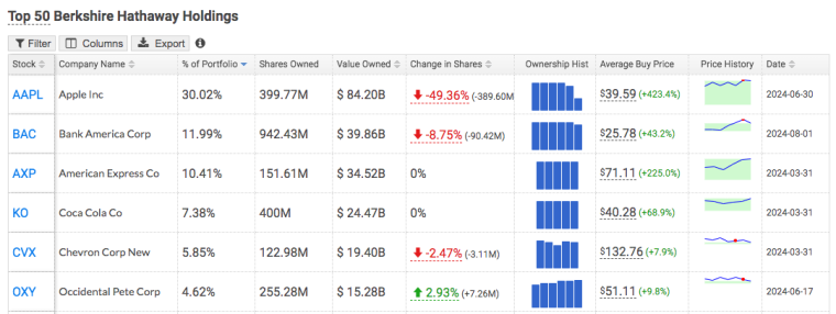 berkshire hathaway holdings as of june 2024
