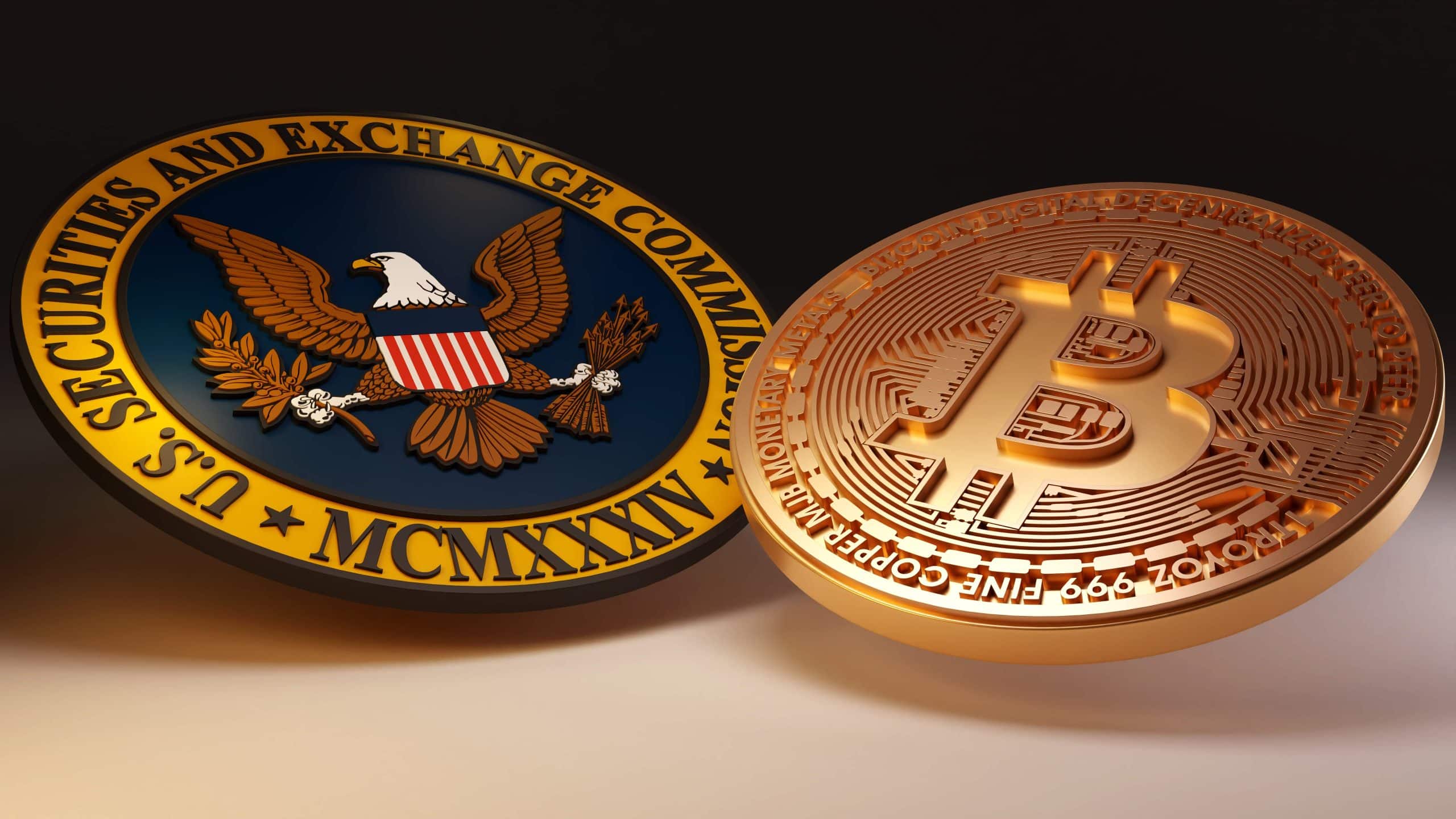 SEC coin next to Bitcoin coin