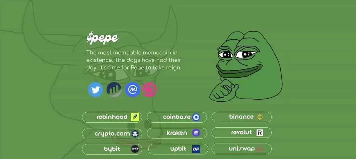 ぺぺコインの公式サイトファーストビュー