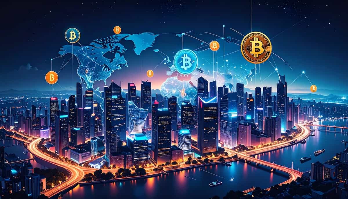 ブロックチェーンが夜の街を覆っている