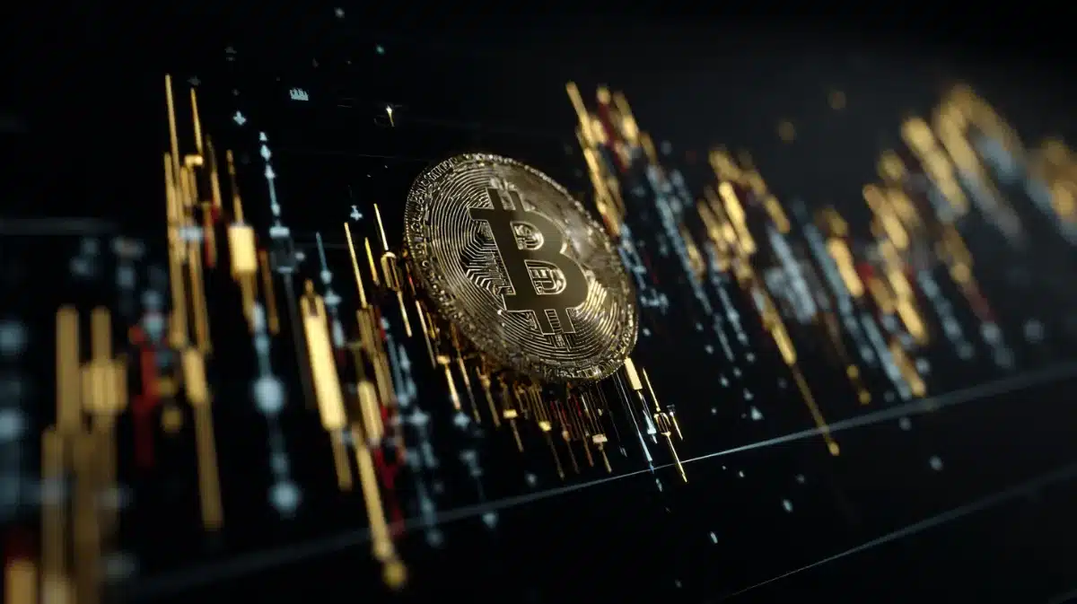 黒と金色のチャートとビットコイン