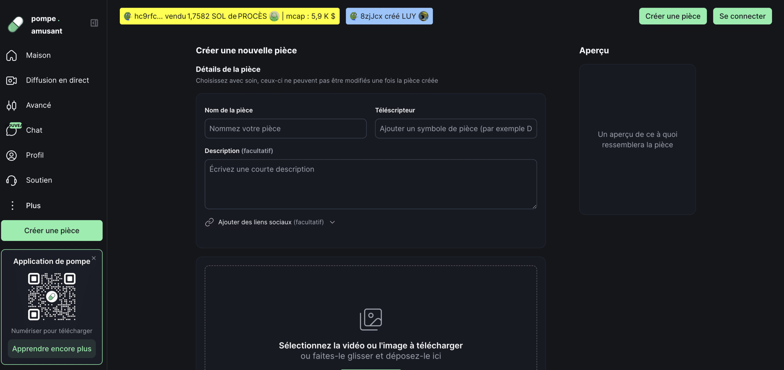 créer un memcoin Pump Fun